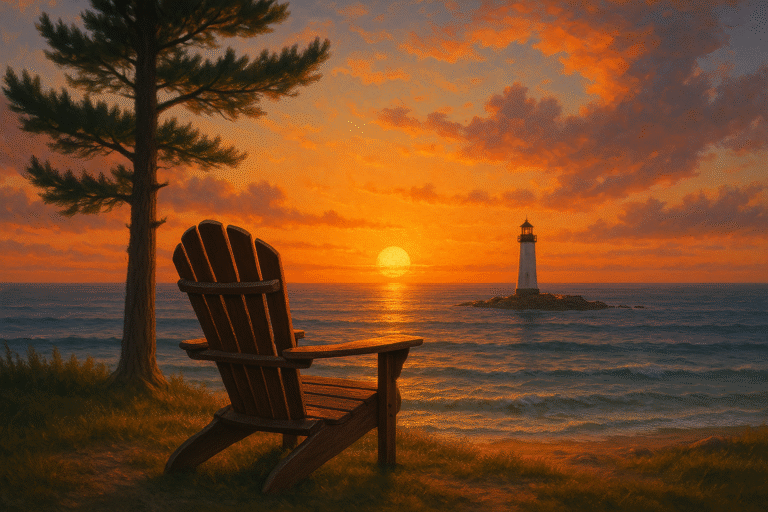 Adirondack Premium 20250820 1706 lighthouse sunset serenity simple compose 01k3405qtnfg1r7dxtyfqsd93f